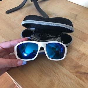 Blue and white sports sunglasses